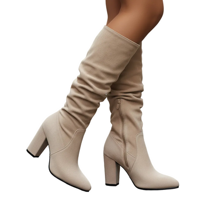 Women's Slouchy Knee-High Pointed Toe Block Heel Boots