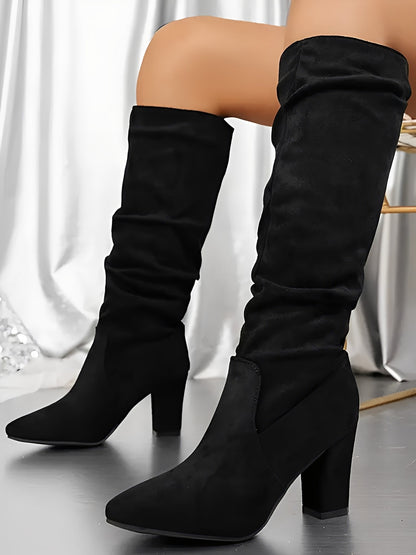 Women's Slouchy Knee-High Pointed Toe Block Heel Boots