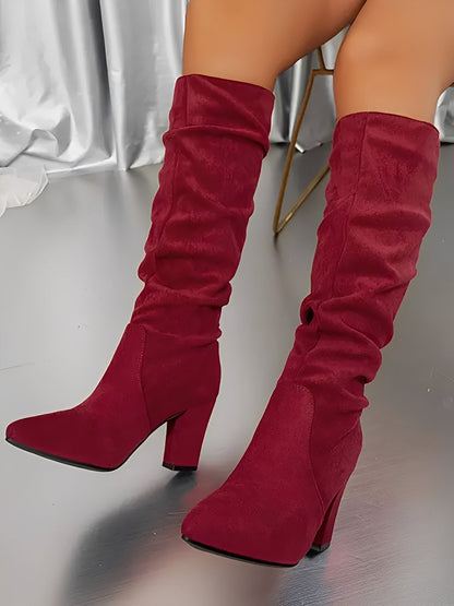 Women's Slouchy Knee-High Pointed Toe Block Heel Boots