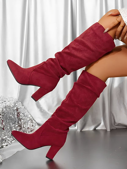 Women's Slouchy Knee-High Pointed Toe Block Heel Boots