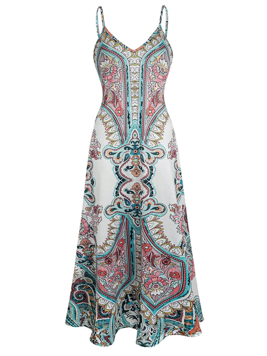 Women’s Spaghetti Strap Printed Midi Dress