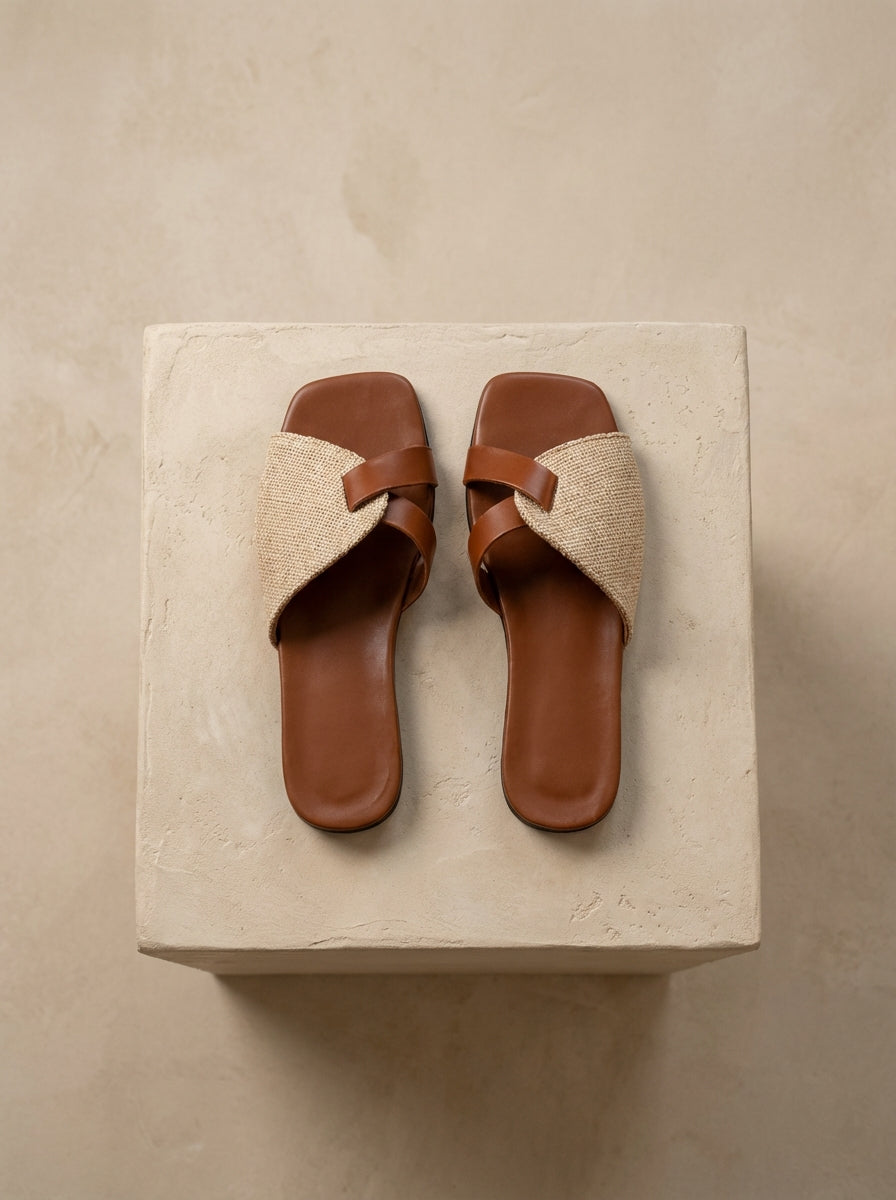 Women's Square Toe Retro Open Toe Flat Slides