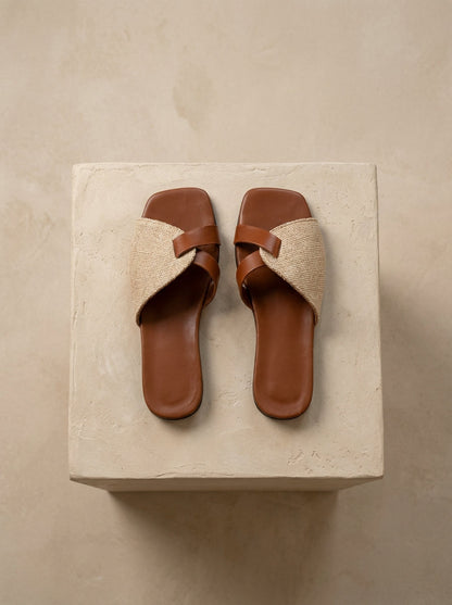 Women's Square Toe Retro Open Toe Flat Slides