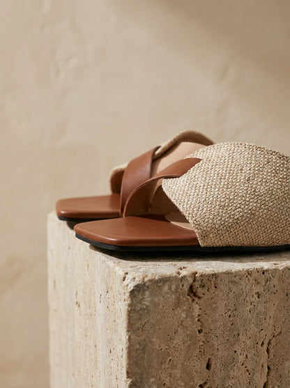 Women's Square Toe Retro Open Toe Flat Slides
