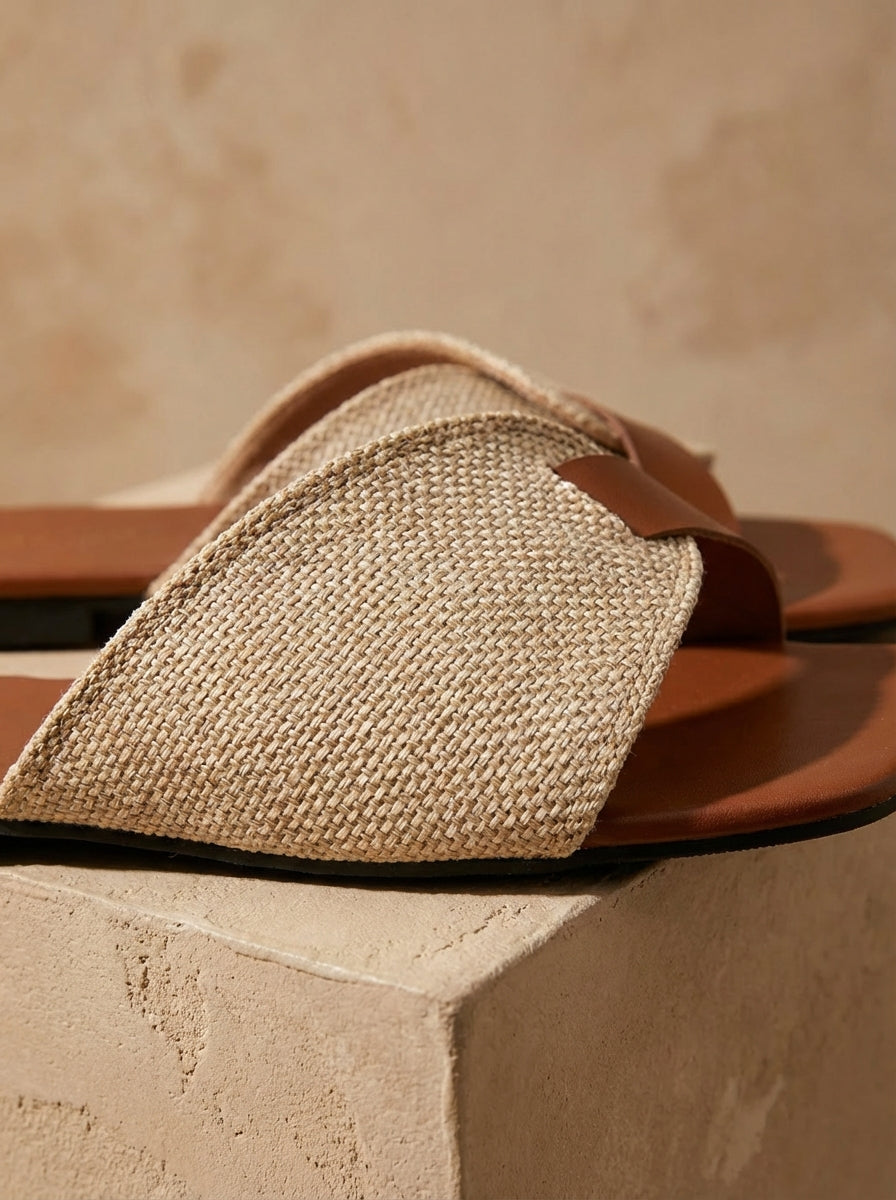 Women's Square Toe Retro Open Toe Flat Slides