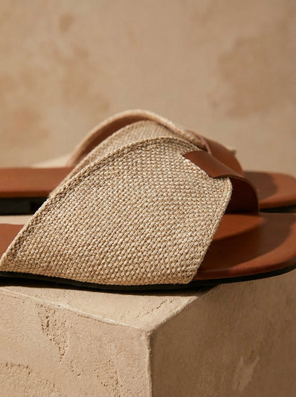 Women's Square Toe Retro Open Toe Flat Slides