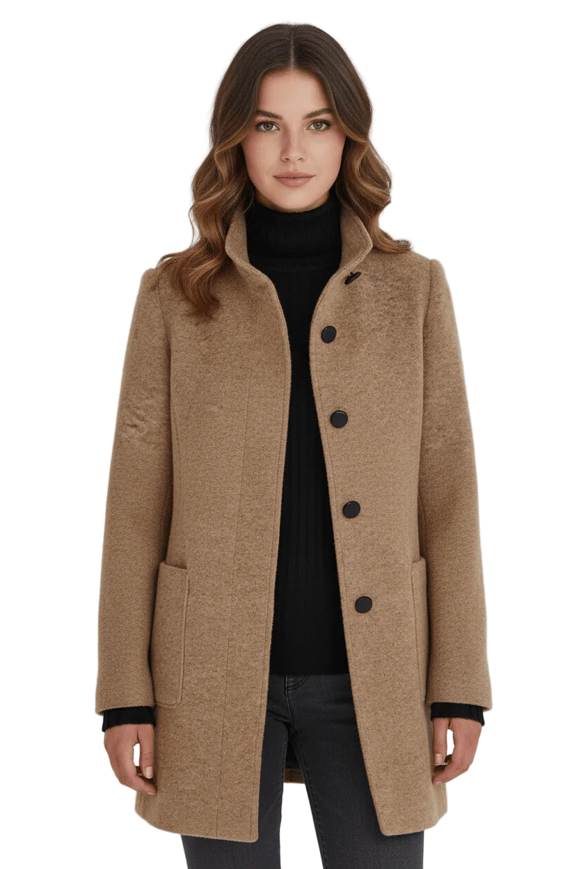 Women’s Stand-Collar Buttoned Wool-Blend Coat
