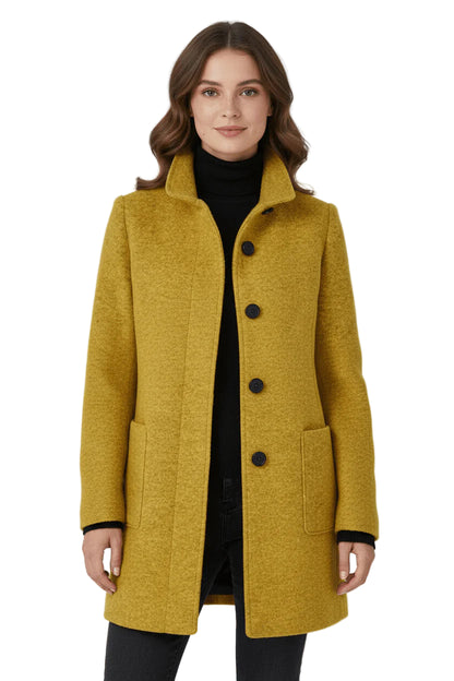 Women’s Stand-Collar Buttoned Wool-Blend Coat