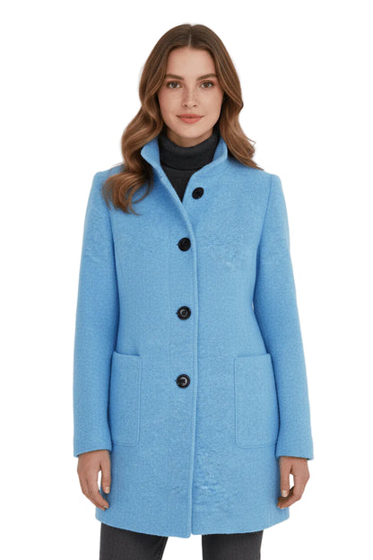 Women’s Stand-Collar Buttoned Wool-Blend Coat