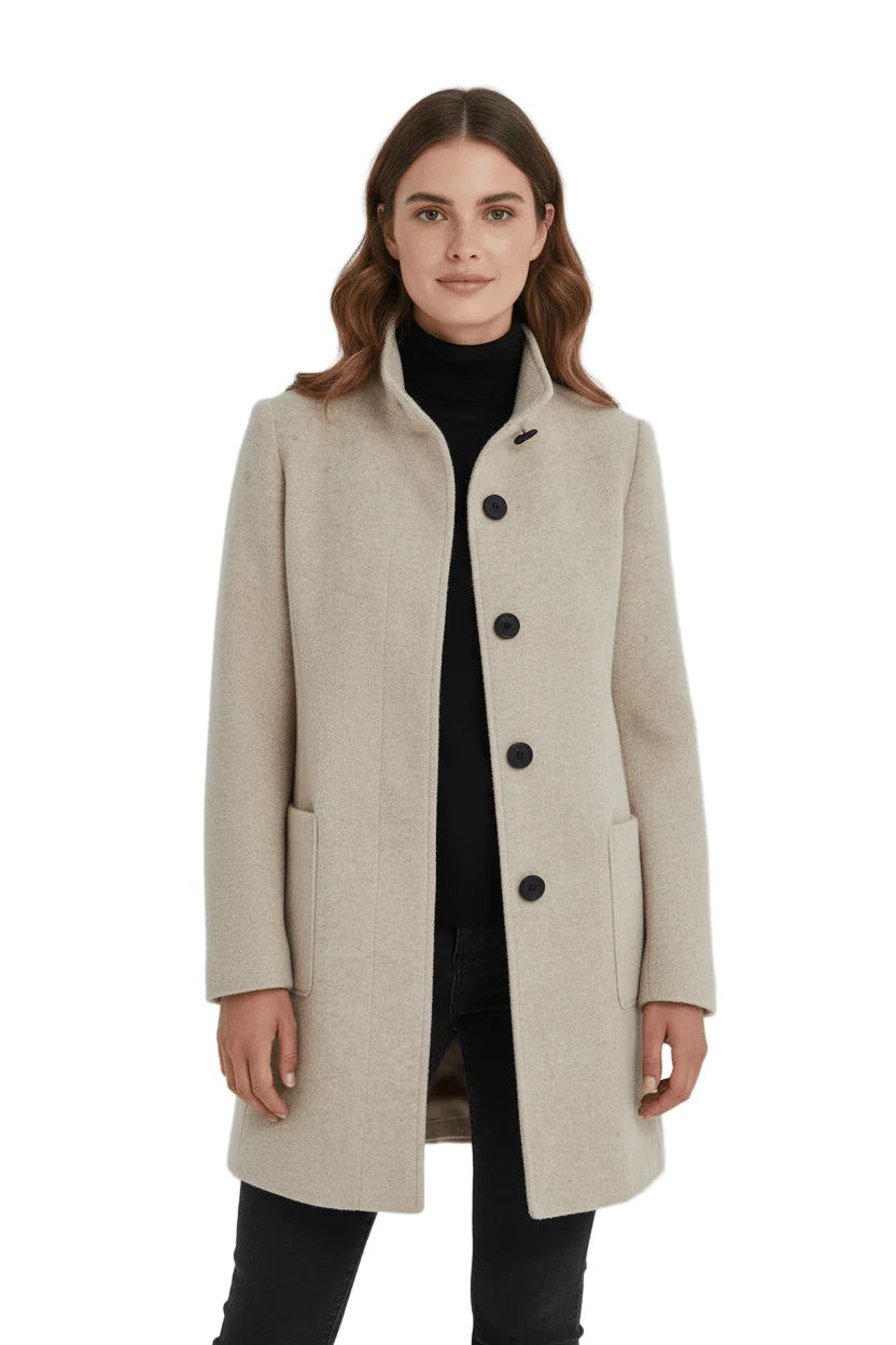 Women’s Stand-Collar Buttoned Wool-Blend Coat