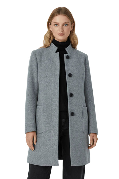 Women’s Stand-Collar Buttoned Wool-Blend Coat