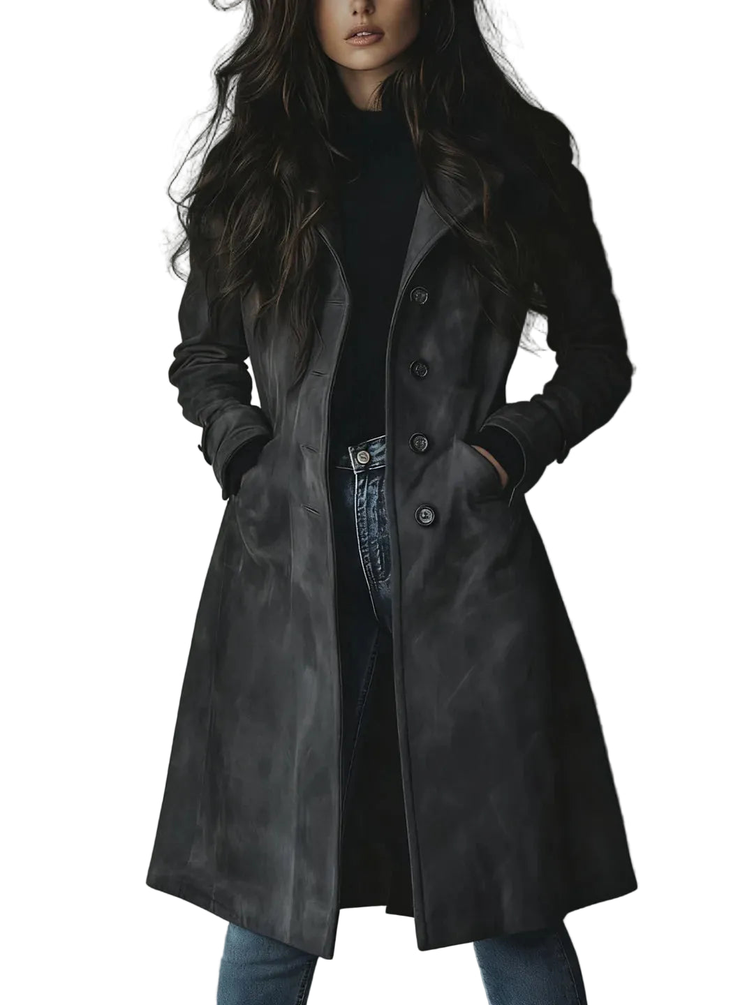 Women’s Suede Longline Button Coat