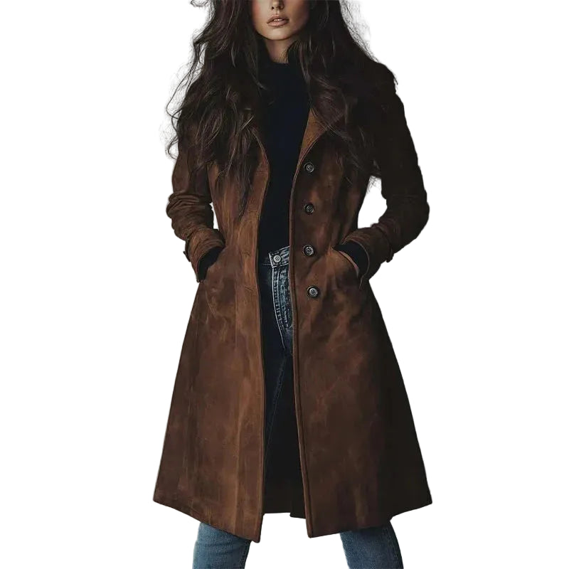 Women’s Suede Longline Button Coat