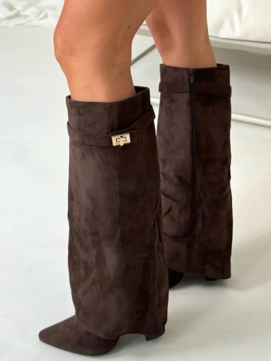 Women's Suede Ankle Boots with Metallic Details
