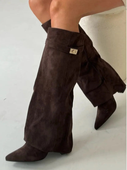 Women's Suede Ankle Boots with Metallic Details