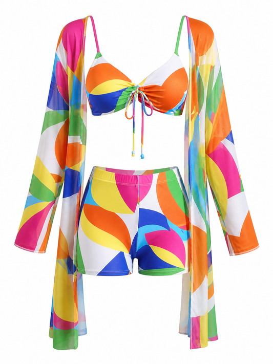 Women's Three-Piece Mesh Cover-Up Swim Set