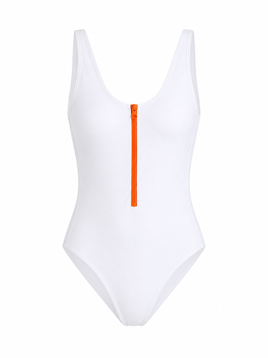 Women's V-Neck Hollow Zipper One-Piece Swimsuit