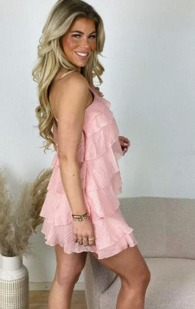 Women's Summer Mini Dress with Ruffle and Asymmetric Shoulder Strap