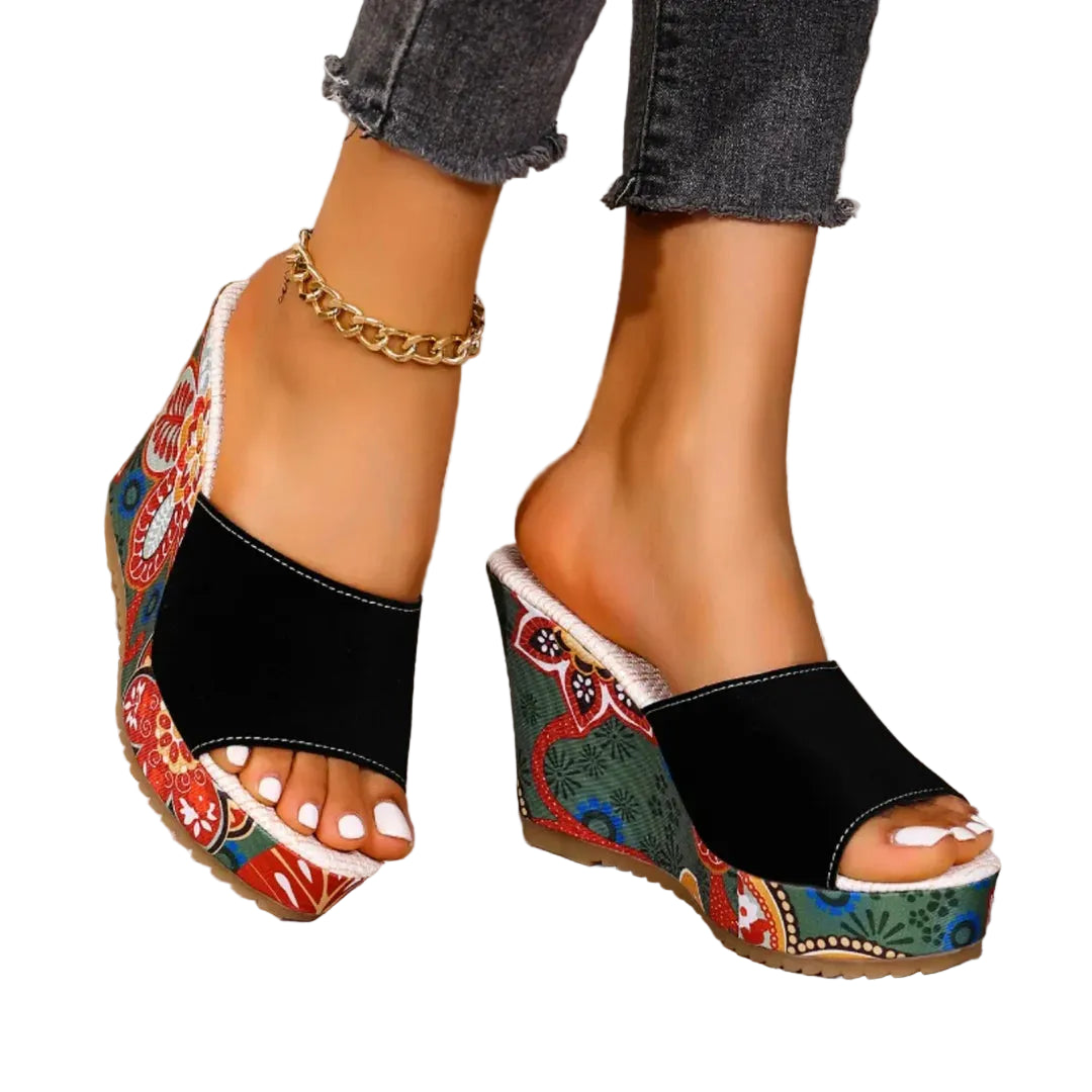 Women's Velvet Floral Wedge Slip-On Sandals