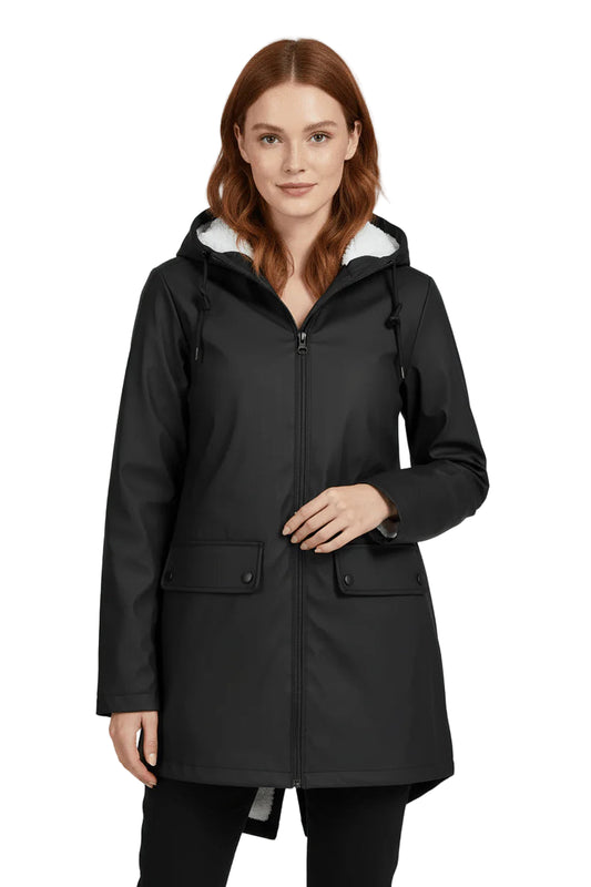 Women's Waterproof Fleece-Lined Hooded Trench Coat