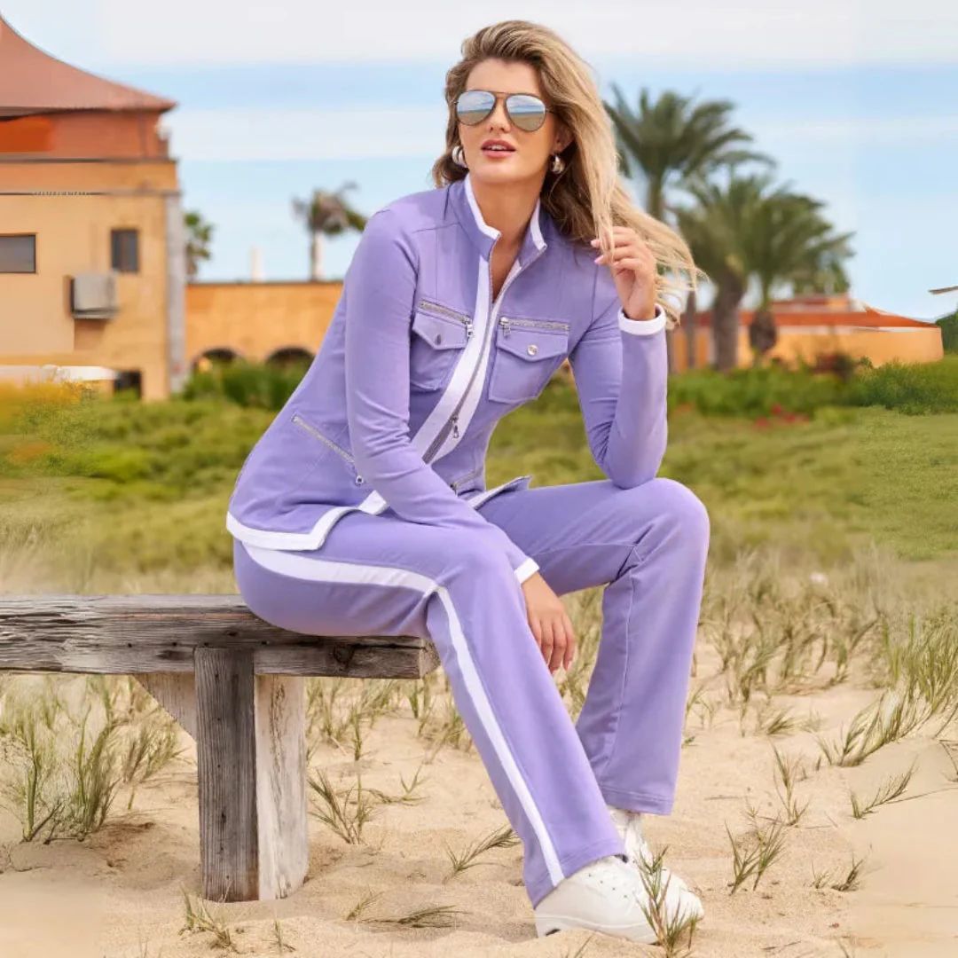 Women’s Zip Front Contrast Stripe Two Piece Set