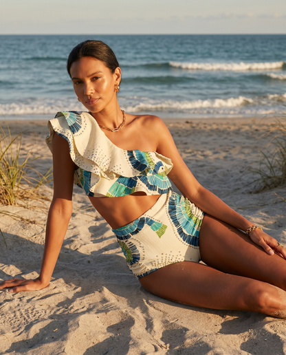 Women's One Shoulder High Waist Bikini Set with Embellished Detail