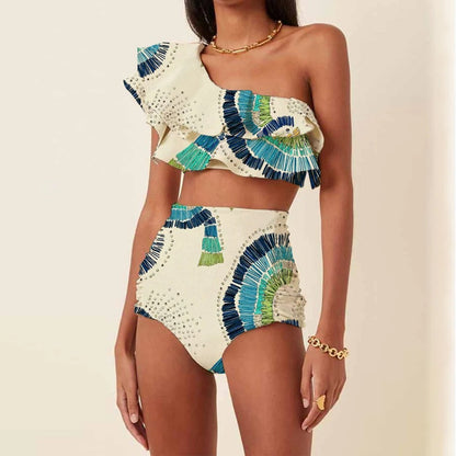 Women's One Shoulder High Waist Bikini Set with Embellished Detail
